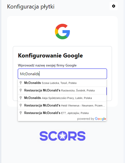Plikacja Scors Wybor Firmy